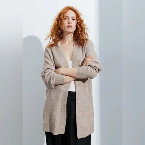 EUC H&M Beige Open-Front, Midi-Length Weathered Cardigan - Picture 1 of 9